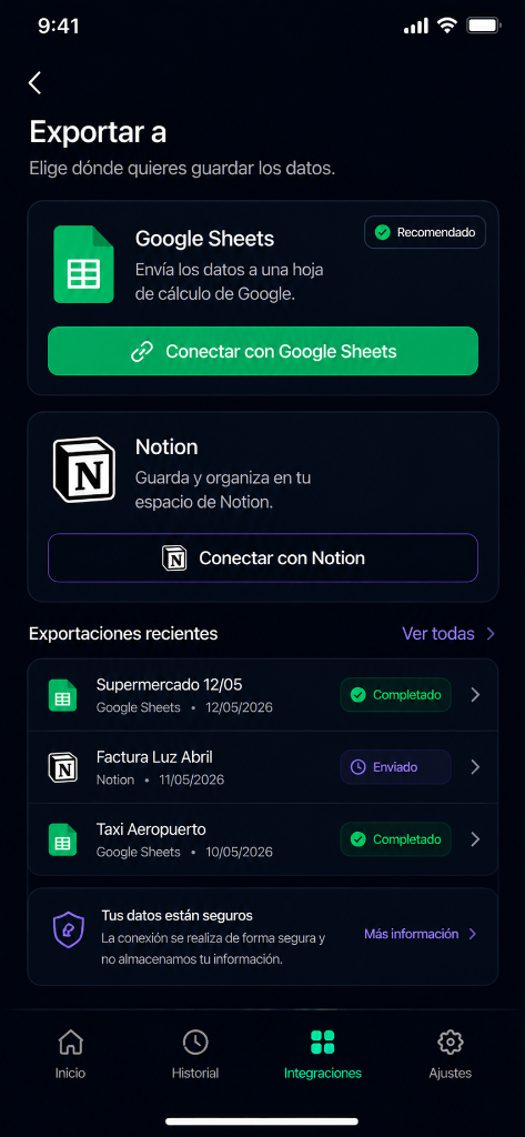ScanSheet AI exportar datos