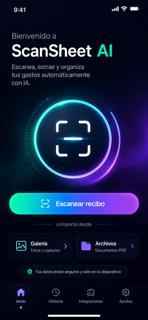 ScanSheet AI pantalla de inicio